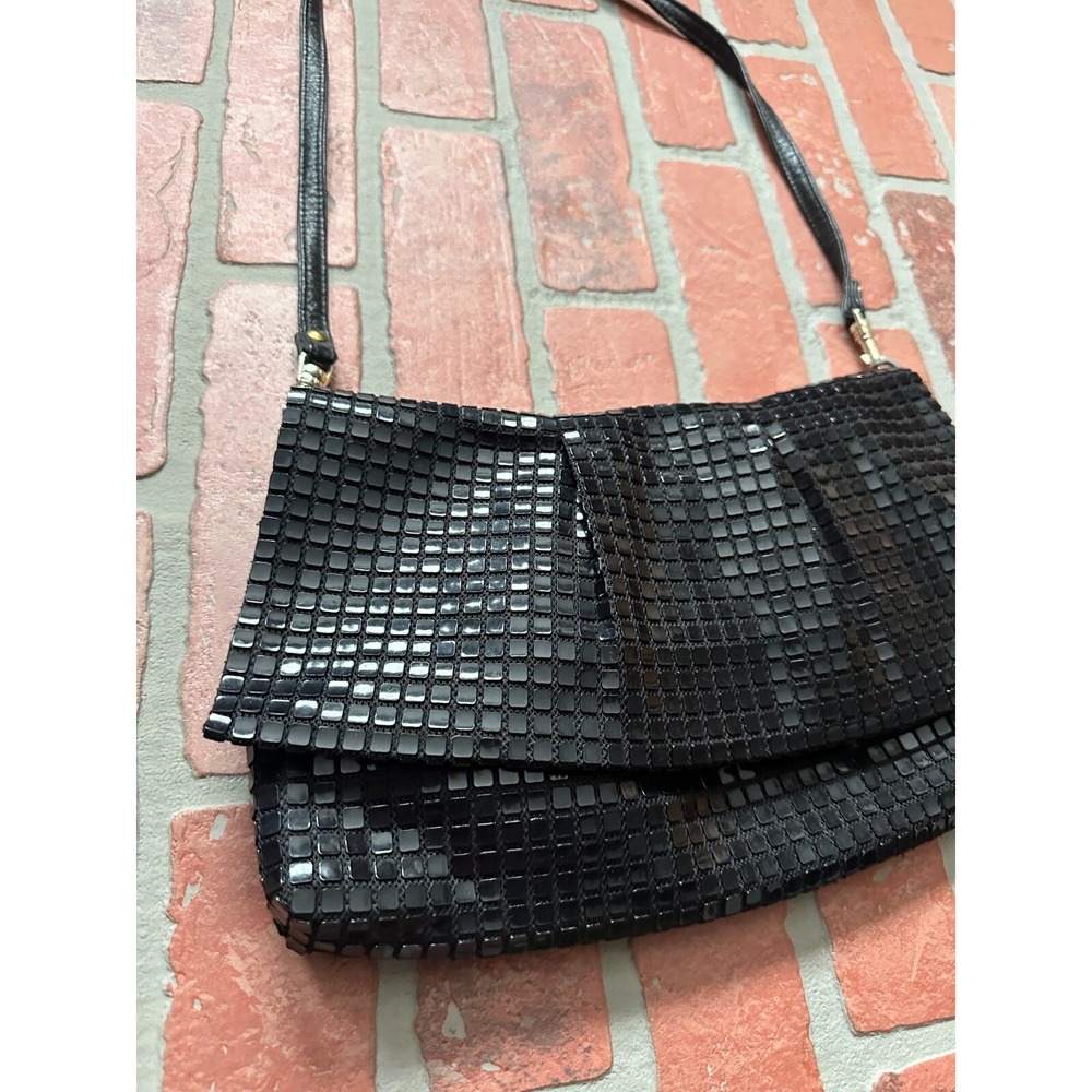 Viintage Lumured Handbag Womens Purse Black Mesh Plastic Shoulder Bag w Mirror‎